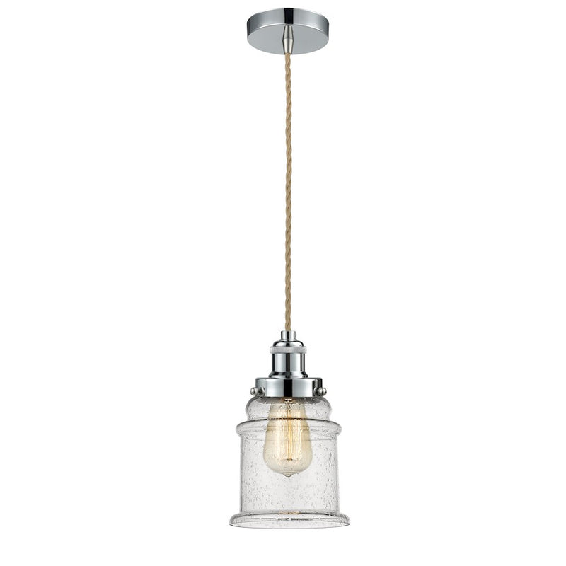 Innovations Canton 8in 1-Light Mini Pendant | Industrial Polished Chrome and Seedy Bell Glass | Kitchen Island & Dining | Model 100PC-10RE-1H-PC-G184