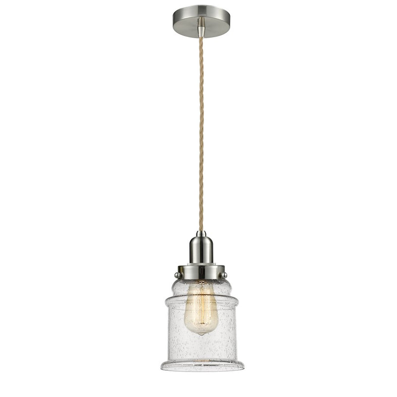Innovations Canton 8in 1-Light Mini Pendant | Industrial Satin Nickel and Seedy Glass | Kitchen Island & Dining Room | Model 100SN-10RE-0H-SN-G184