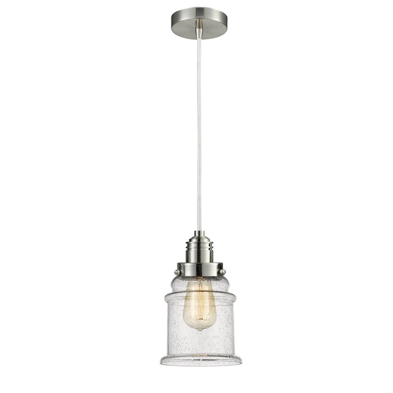 Innovations Canton 8in 1-Light Mini Pendant | Industrial Satin Nickel and Seedy Glass | Kitchen Island & Dining Room | Model 100SN-10W-2H-SN-G184