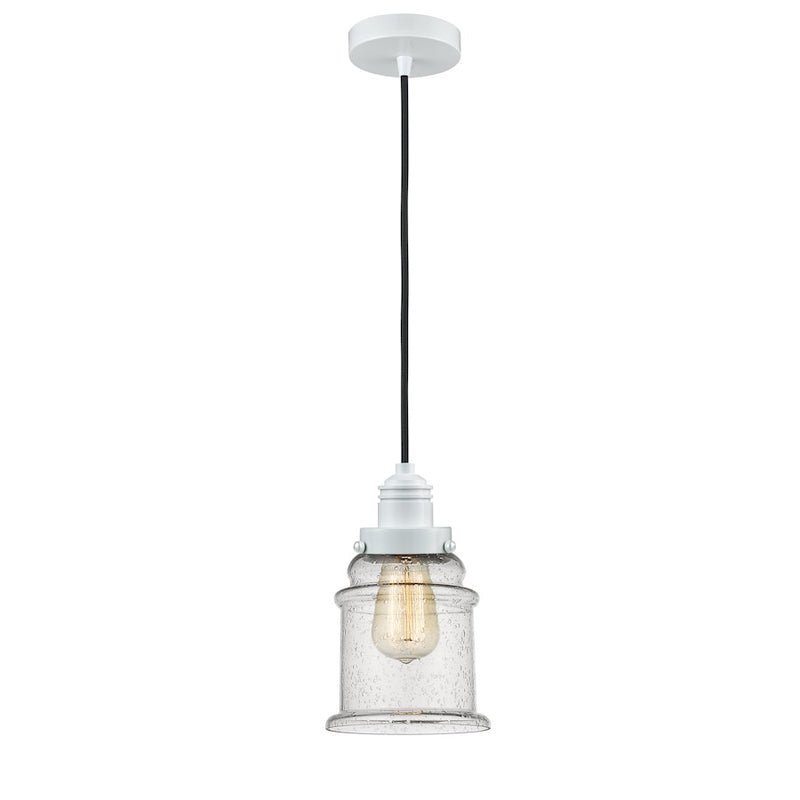 Innovations Canton 8in 1-Light Mini Pendant | Industrial White and Seedy Glass | Kitchen Island & Dining Room | 11.25in H | Model 100W-10BK-2H-SN-G184