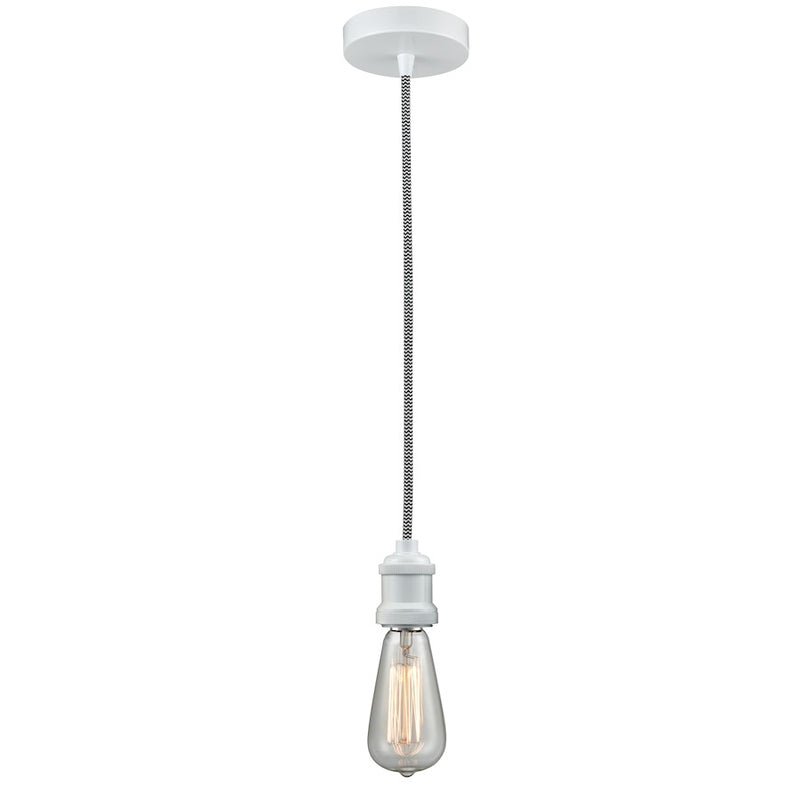 Innovations Edison Bare Bulb Mini Pendant, White/Amber/Zebra Cord