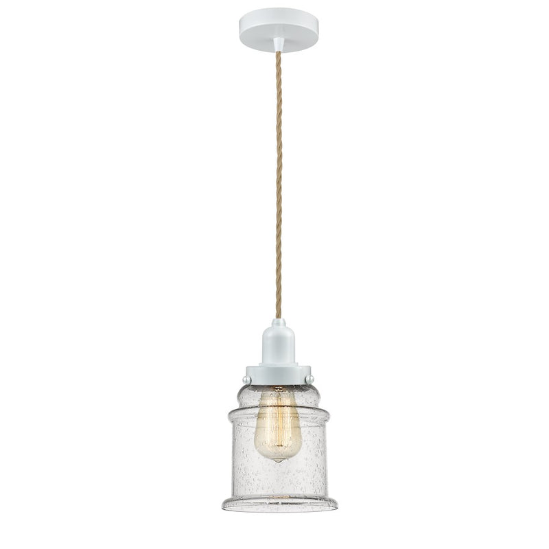 Innovations Lighting Whitney Canton 8in Mini Pendant | Industrial White and Seedy Glass | Kitchen Island & Dining Room | Model 100W-10RE-0H-W-G184
