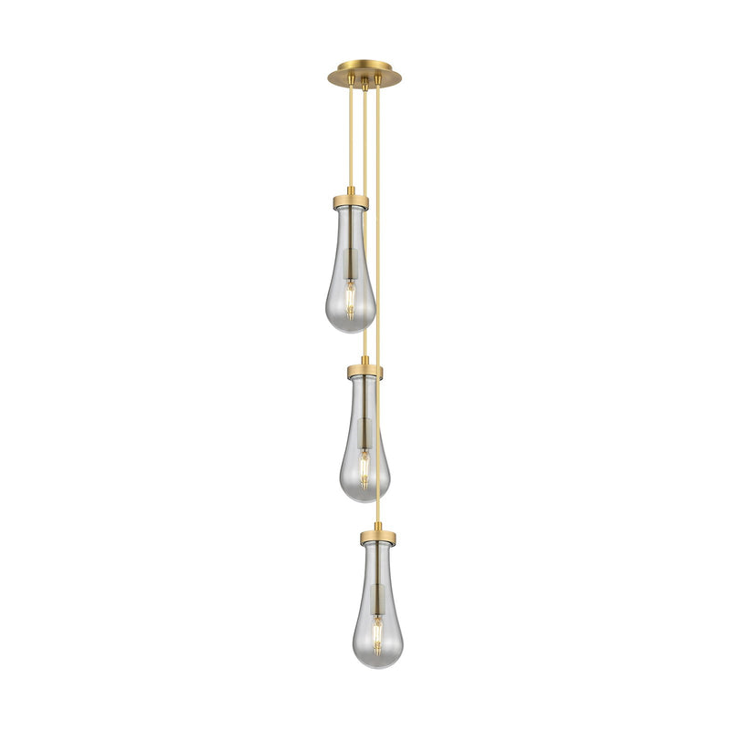 Innovations Owego 7in 3-Light Multi Pendant | Art Deco Brushed Brass and Light Smoke Glass | Kitchen Island & Dining | Model 103-451-1P-BB-G451-4SM