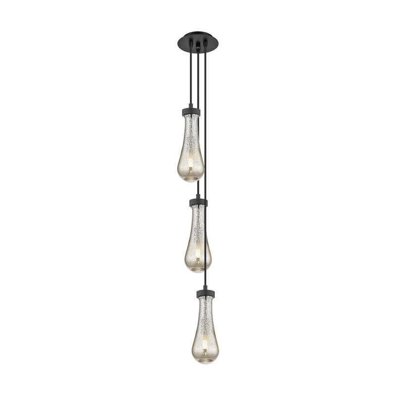 Innovations Owego 3-Light Multi Pendant | Brushed Matte Black and Mercury Glass | Kitchen Island & Dining Room | Model 103-451-1P-BK-G451-4ME