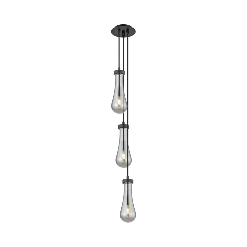 Innovations Owego 3-Light Multi Pendant | Matte Black and Light Smoke Glass | Kitchen Island & Dining Room | Model 103-451-1P-BK-G451-4SM
