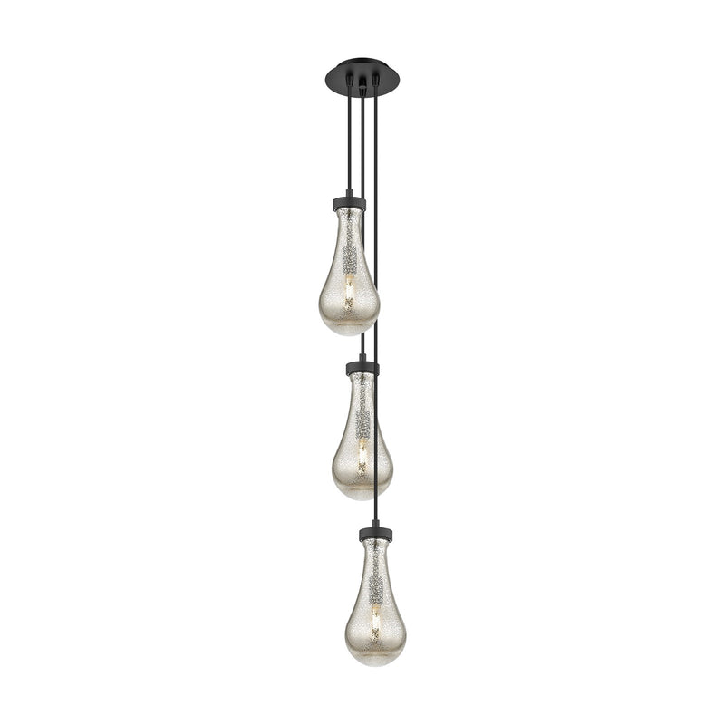 Innovations Owego 7in 3-Light Multi Pendant | Art Deco Matte Black and Mercury Glass | Kitchen Island & Dining Room | Model 103-451-1P-BK-G451-5ME