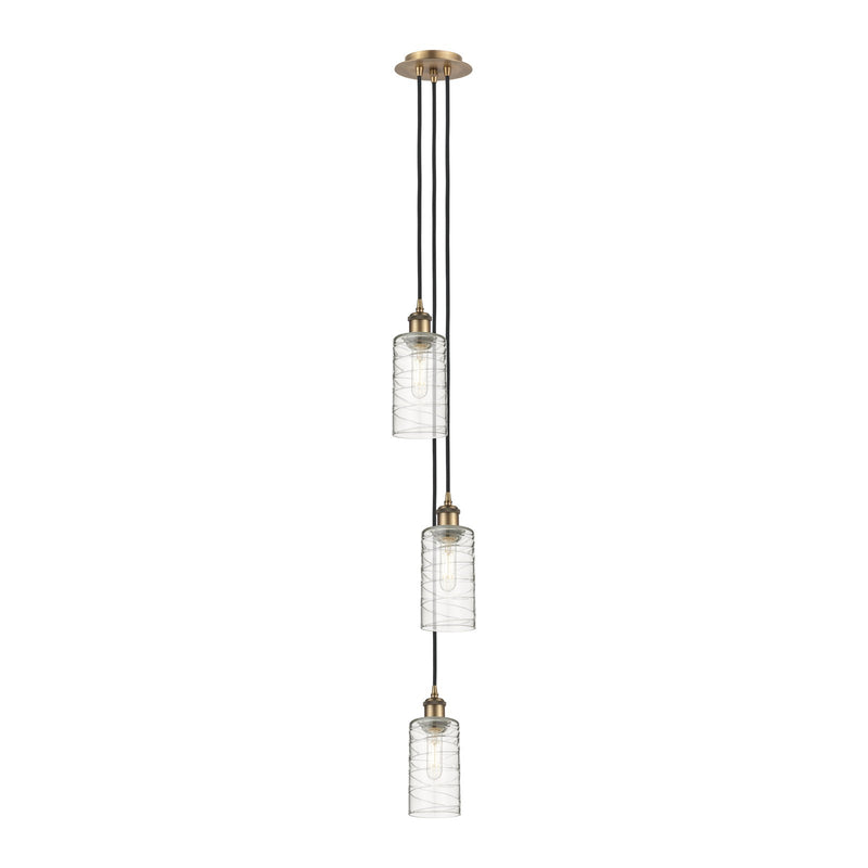 Innovations Crown Point 7in 3-Light Multi Pendant | Art Deco Brushed Brass and Deco Swirl Glass | Kitchen Island & Dining | Model 103B-3P-BB-G434-7DE