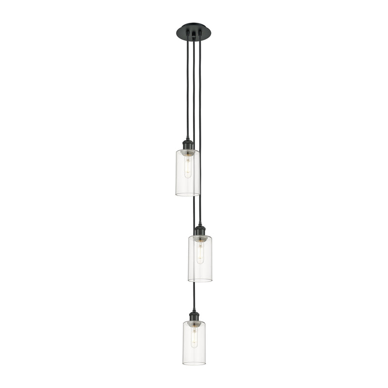 Innovations Crown Point 7in 3-Light Multi Pendant | Art Deco Matte Black and Clear Glass | Kitchen Island & Dining Room | Model 103B-3P-BK-G434-7CL