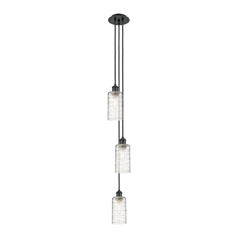Innovations Crown Point 7in 3-Light Pendant | Art Deco Matte Black and Deco Swirl Glass | Kitchen Island & Dining Room | Model 103B-3P-BK-G434-7DE