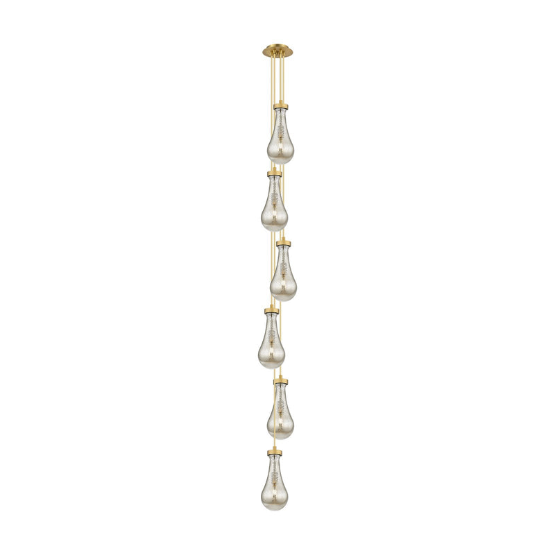 Innovations Owego 7in 6-Light Pendant | Art Deco Brushed Brass and Mercury Glass | Kitchen Island & Dining Room | Model 106-451-1P-BB-G451-5ME