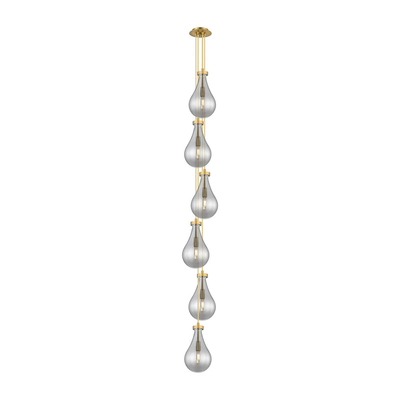Innovations Owego 7in 6-Light Multi Pendant | Art Deco Brushed Brass and Light Smoke Glass | Kitchen Island & Dining | Model 106-451-1P-BB-G451-7SM