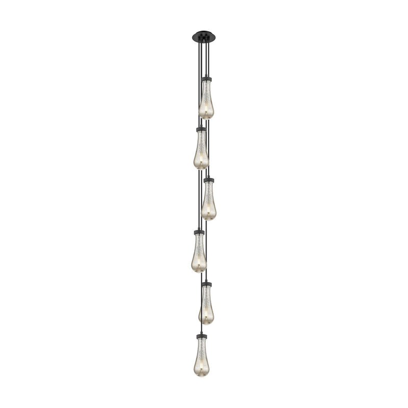 Innovations Owego 6-Light Multi Pendant | Art Deco Brushed Matte Black and Mercury Glass | Kitchen Island & Dining | Model 106-451-1P-BK-G451-4ME