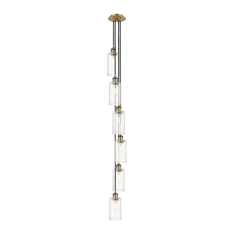 Innovations Crown Point 7in 6-Light Multi Pendant | Art Deco Brushed Brass and Clear Glass | Dining Room & Kitchen Island | Model 106B-6P-BB-G434-7CL