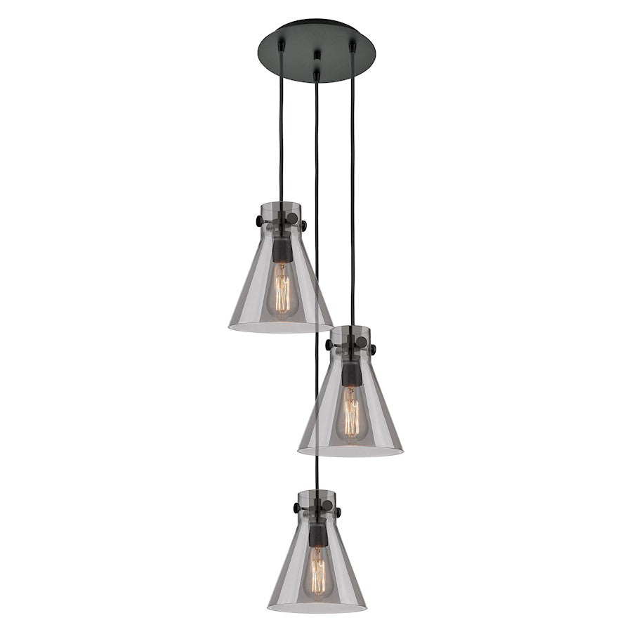 Innovations Newton-C 3Lt 8" CM Pendant, 10" Cpy, BK/SM - 113-410-1PS-BK-G411-8SM