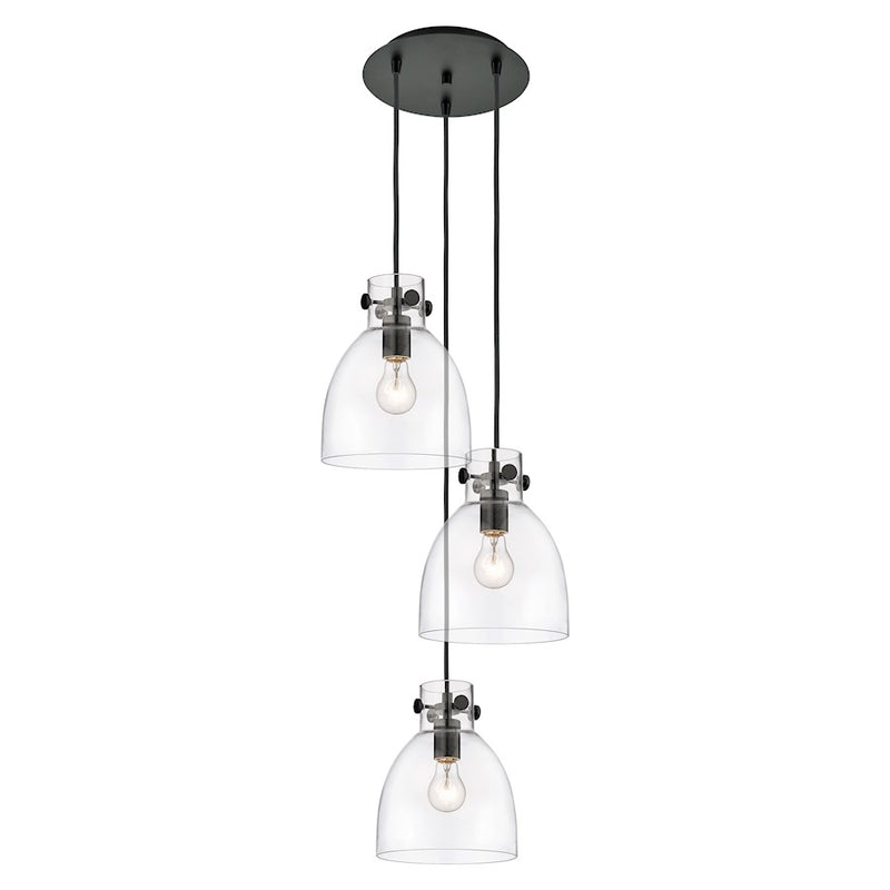 Innovations Newton-B 3Lt 8" CM Pendant, 10" Cpy, BK/CL - 113-410-1PS-BK-G412-8CL