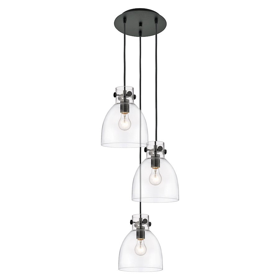 Innovations Newton-B 3Lt 8" CM Pendant, 10" Cpy, BK/CL - 113-410-1PS-BK-G412-8CL