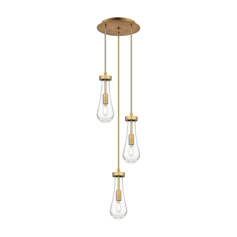 Innovations Owego 11in 3-Light Pendant | Art Deco Brushed Brass and Clear Glass | Kitchen Island & Dining Room | Model 113-451-1P-BB-G451-4CL