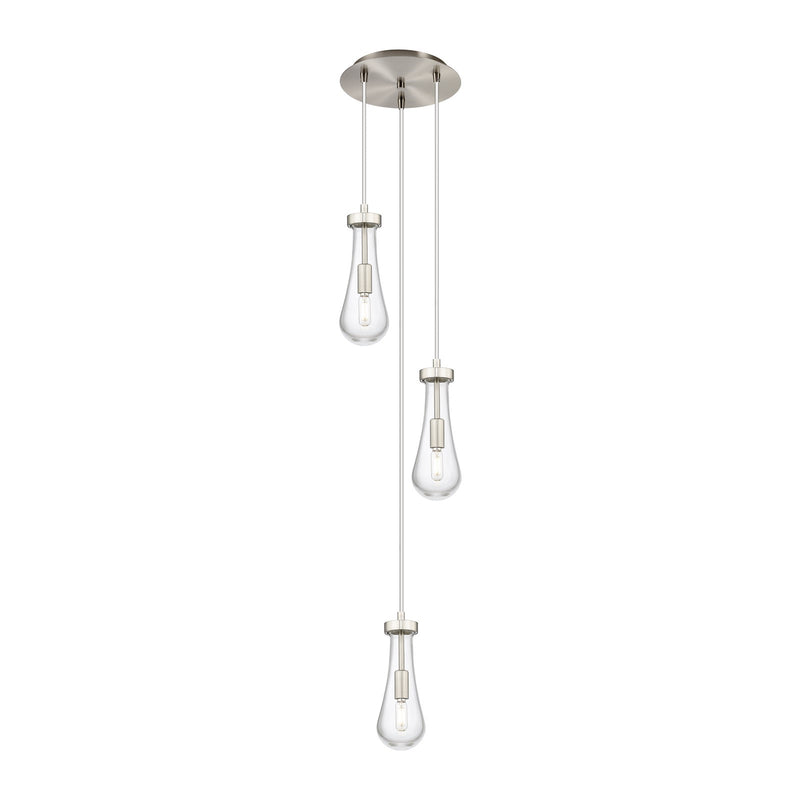 Innovations Owego 13in 3-Light Multi Pendant | Art Deco Brushed Satin Nickel and Clear Teardrop Glass | Kitchen Island | Model 113-451-1P-SN-G451-4CL