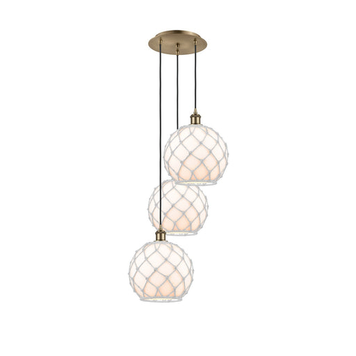 Innovations Farmhouse Rope 17in 3-Light Multi Pendant | Industrial Antique Brass Steel and White Glass with White Rope | Model 113B-3P-AB-G121-10RW