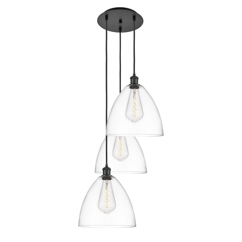 Innovations Bristol 19in 3-Light Multi Pendant | Industrial Matte Black Steel and Clear Glass | Kitchen Island & Dining Room | Model 113B-3P-BK-GBD-122