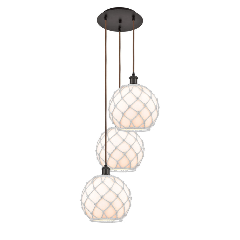 Innovations Farmhouse 17in 3-Light Multi Pendant | Industrial Oil Rubbed Bronze Steel and White Glass with Rope | Kitchen | Model 113B-3P-OB-G121-10RW