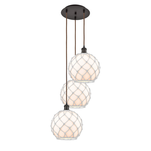 Innovations Farmhouse 17in 3-Light Multi Pendant | Industrial Oil Rubbed Bronze Steel and White Glass with Rope | Kitchen | Model 113B-3P-OB-G121-10RW