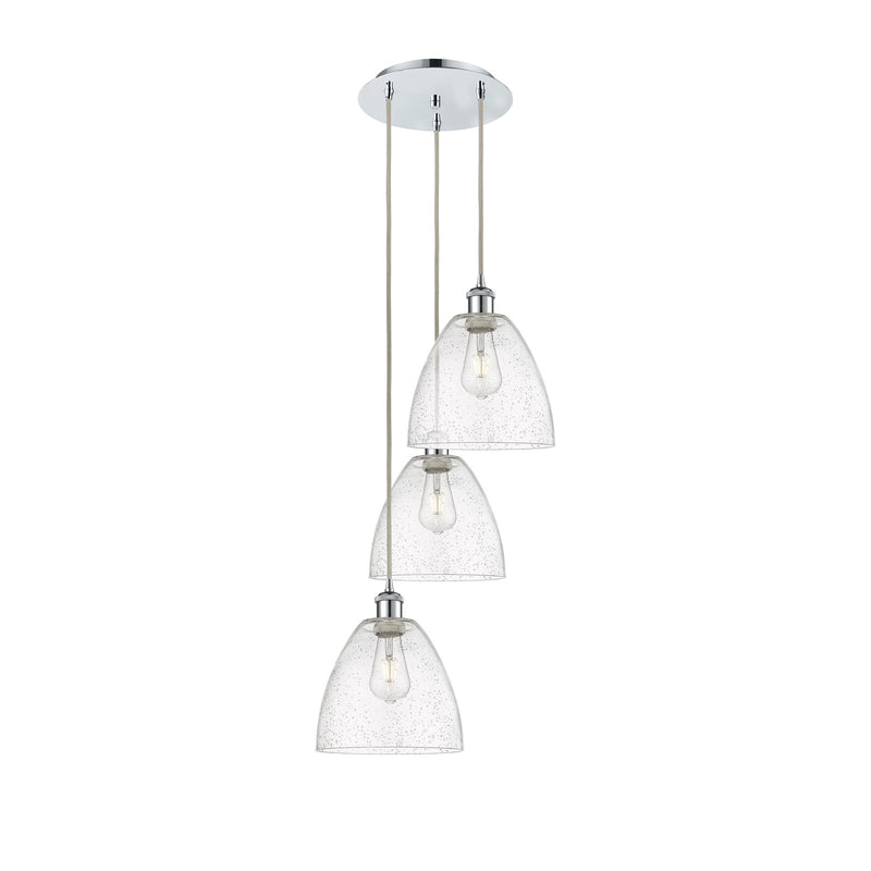 Innovations Bristol 16in 3-Light Multi Pendant | Industrial Polished Chrome Steel and Seedy Glass Dome Shade | Kitchen Island & | Model 113B-3P-PC-GBD-94