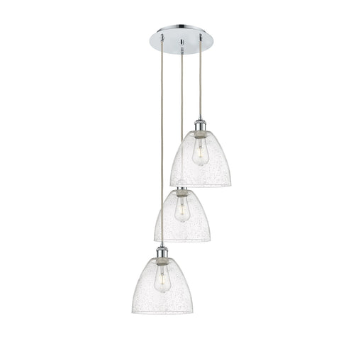 Innovations Bristol 16in 3-Light Multi Pendant | Industrial Polished Chrome Steel and Seedy Glass Dome Shade | Kitchen Island & | Model 113B-3P-PC-GBD-94