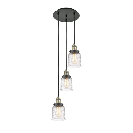 Innovations Bell 12in 3-Light Multi Pendant | Traditional Art Deco Black Antique Brass Steel and Clear Deco Swirl Glass | Kitchen | Model 113F-3P-BAB-G513