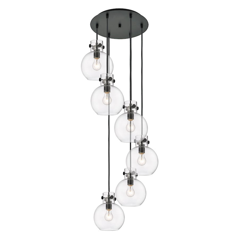 Innovations Newton-S 6Lt 8" CM Pendant, 14" Cpy, BK/CL - 116-410-1PS-BK-G410-8CL