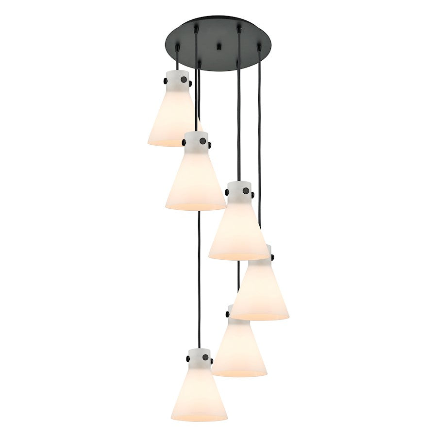 Innovations Newton-C 6Lt 8" CM Pendant, 14" Cpy, BK/WH - 116-410-1PS-BK-G411-8WH