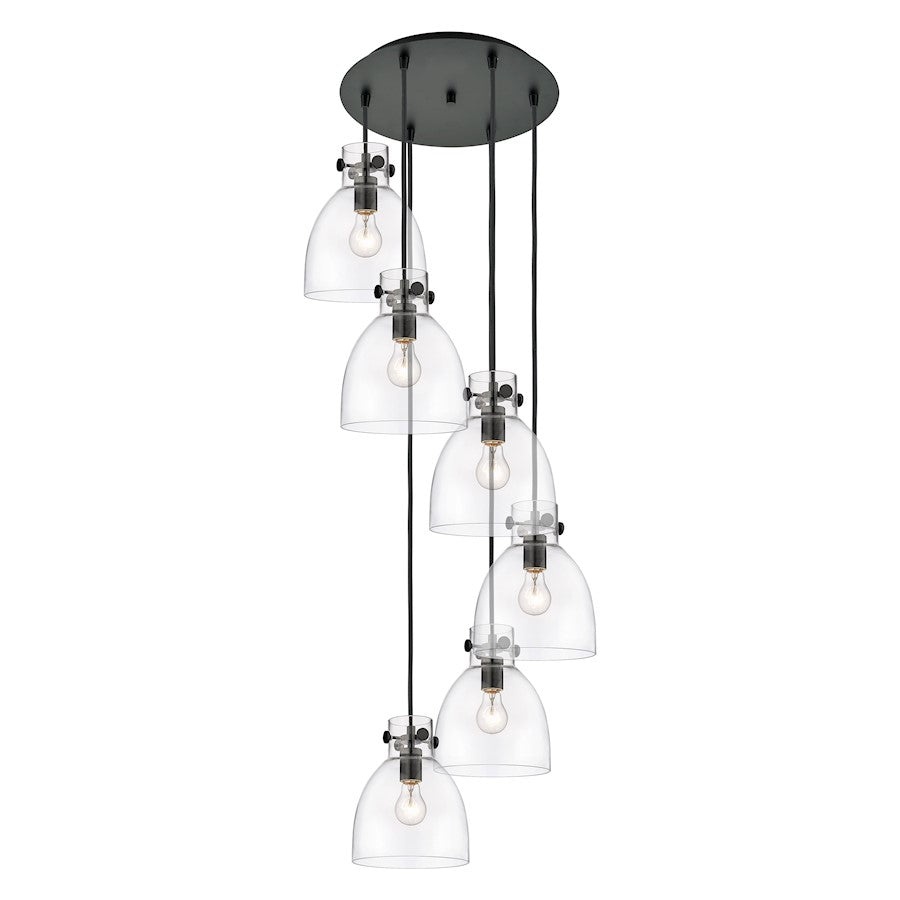 Innovations Newton-B 6Lt 8" CM Pendant, 14" Cpy, BK/CL - 116-410-1PS-BK-G412-8CL