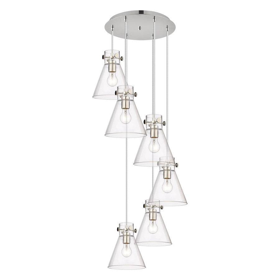 Innovations Newton-C 6Lt 8" CM Pendant, 14" Cpy, PN/CL - 116-410-1PS-PN-G411-8CL