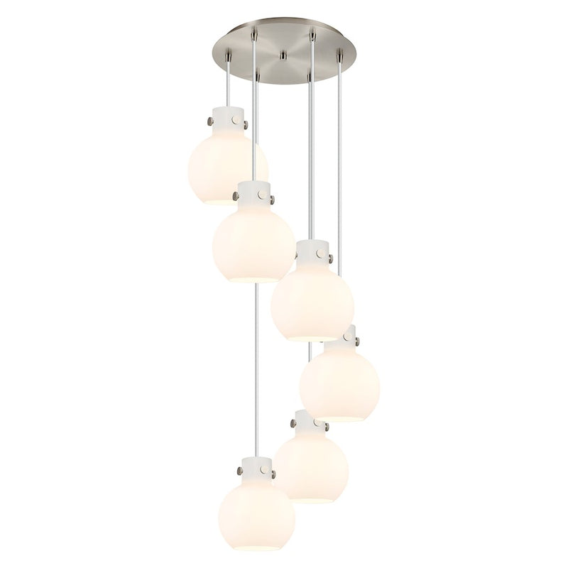 Innovations Newton-S 6Lt 8" CM Pendant, 14" Cpy, SN/WH - 116-410-1PS-SN-G410-8WH