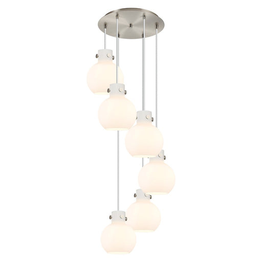 Innovations Newton-S 6Lt 8" CM Pendant, 14" Cpy, SN/WH - 116-410-1PS-SN-G410-8WH