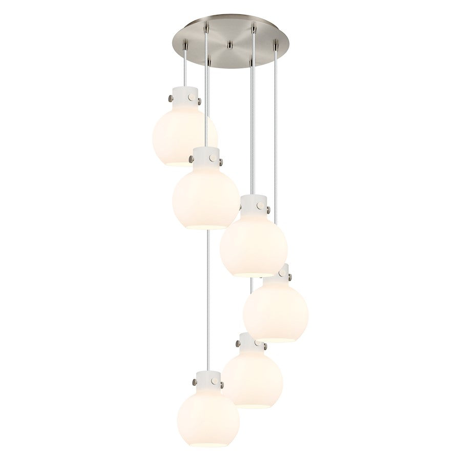 Innovations Newton-S 6Lt 8" CM Pendant, 14" Cpy, SN/WH - 116-410-1PS-SN-G410-8WH