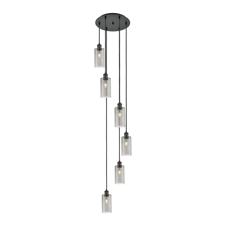 Innovations Crown Point 6Lt 16" Cord Multi Pendant, BK/SM - 116B-6P-BK-G434-7SM