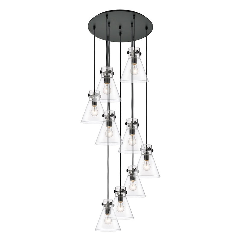 Innovations Newton-C 9Lt 8" CM Pendant, 18" Cpy, BK/CL - 119-410-1PS-BK-G411-8CL