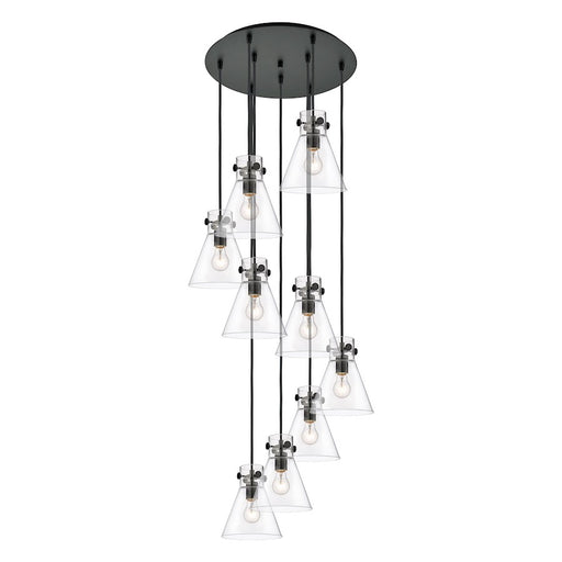 Innovations Newton-C 9Lt 8" CM Pendant, 18" Cpy, BK/CL - 119-410-1PS-BK-G411-8CL