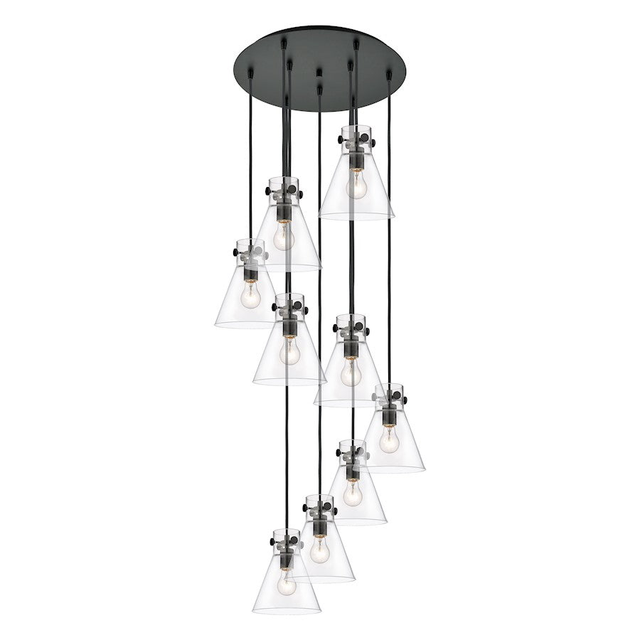 Innovations Newton-C 9Lt 8" CM Pendant, 18" Cpy, BK/CL - 119-410-1PS-BK-G411-8CL