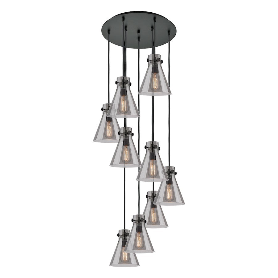 Innovations Newton-C 9Lt 8" CM Pendant, 18" Cpy, BK/SM - 119-410-1PS-BK-G411-8SM