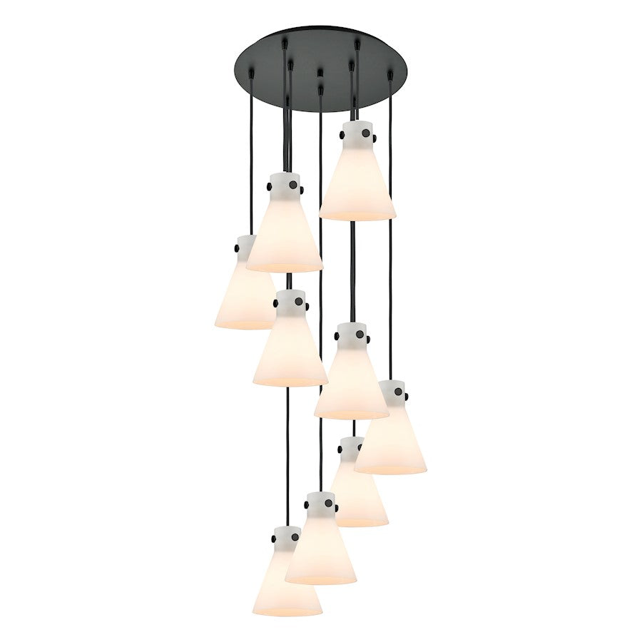 Innovations Newton-C 9Lt 8" CM Pendant, 18" Cpy, BK/WH - 119-410-1PS-BK-G411-8WH