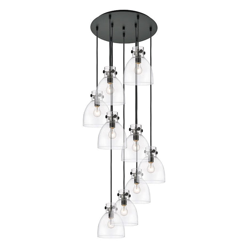 Innovations Newton-B 9Lt 8" CM Pendant, 18" Cpy, BK/CL - 119-410-1PS-BK-G412-8CL