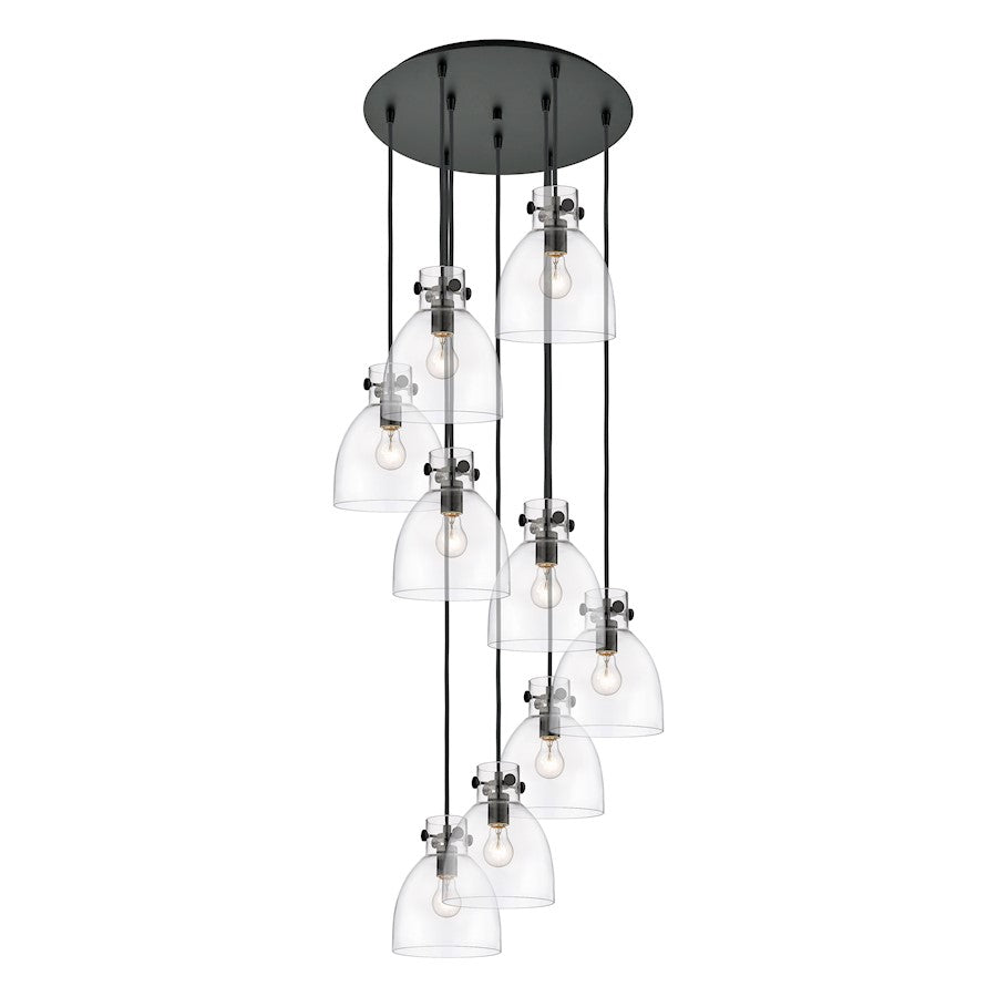 Innovations Newton-B 9Lt 8" CM Pendant, 18" Cpy, BK/CL - 119-410-1PS-BK-G412-8CL