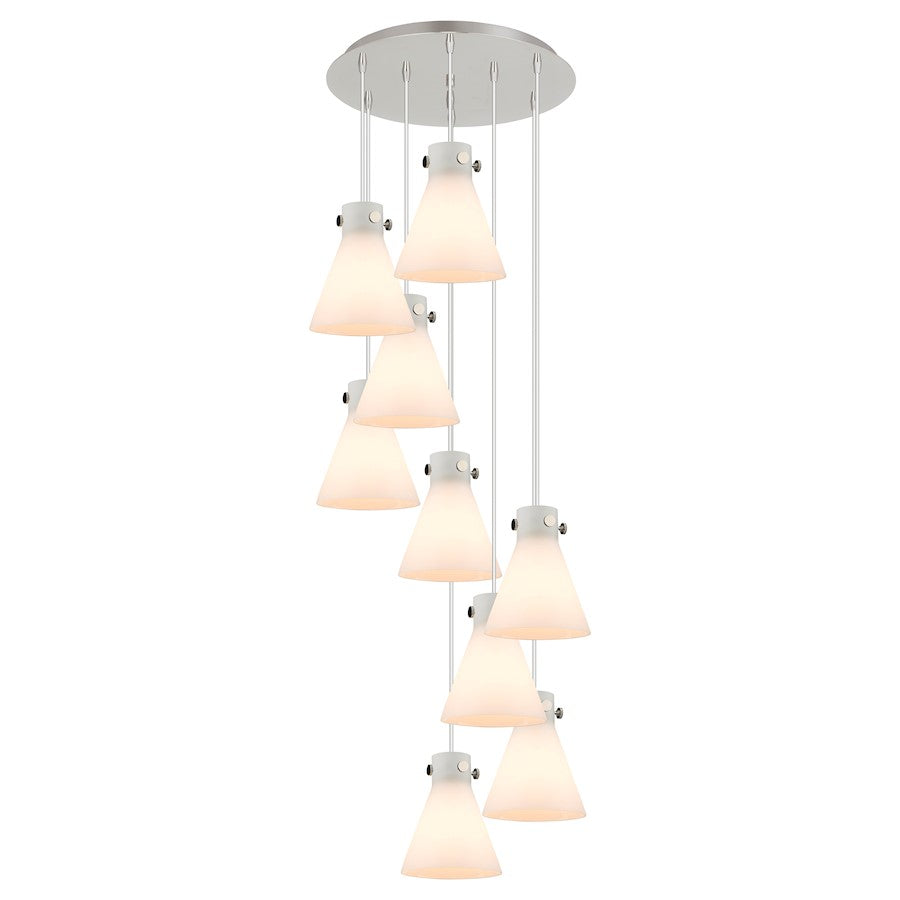 Innovations Newton-C 9Lt 8" CM Pendant, 18" Cpy, PN/WH - 119-410-1PS-PN-G411-8WH