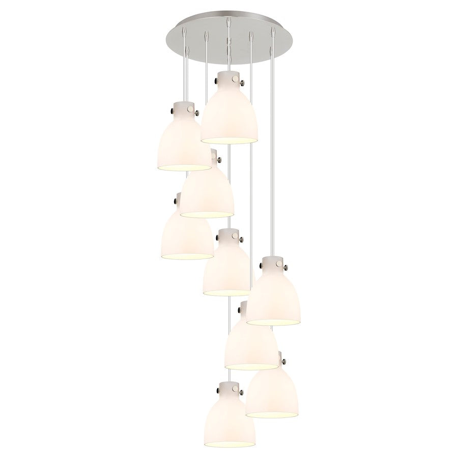 Innovations Newton-B 9Lt 8" CM Pendant, 18" Cpy, PN/WH - 119-410-1PS-PN-G412-8WH
