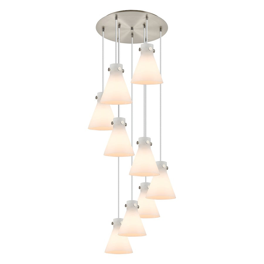 Innovations Newton-C 9Lt 8" CM Pendant, 18" Cpy, SN/WH - 119-410-1PS-SN-G411-8WH