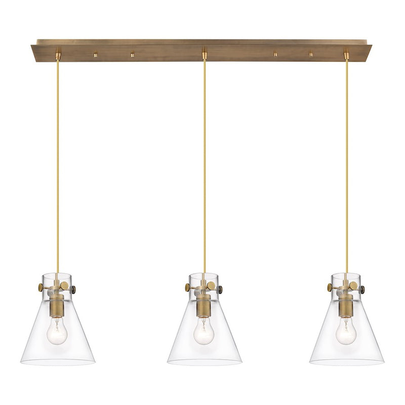 Innovations Newton Cone 3Lt 8" CL Pendant, BS/CL - 123-410-1PS-BB-G411-8CL