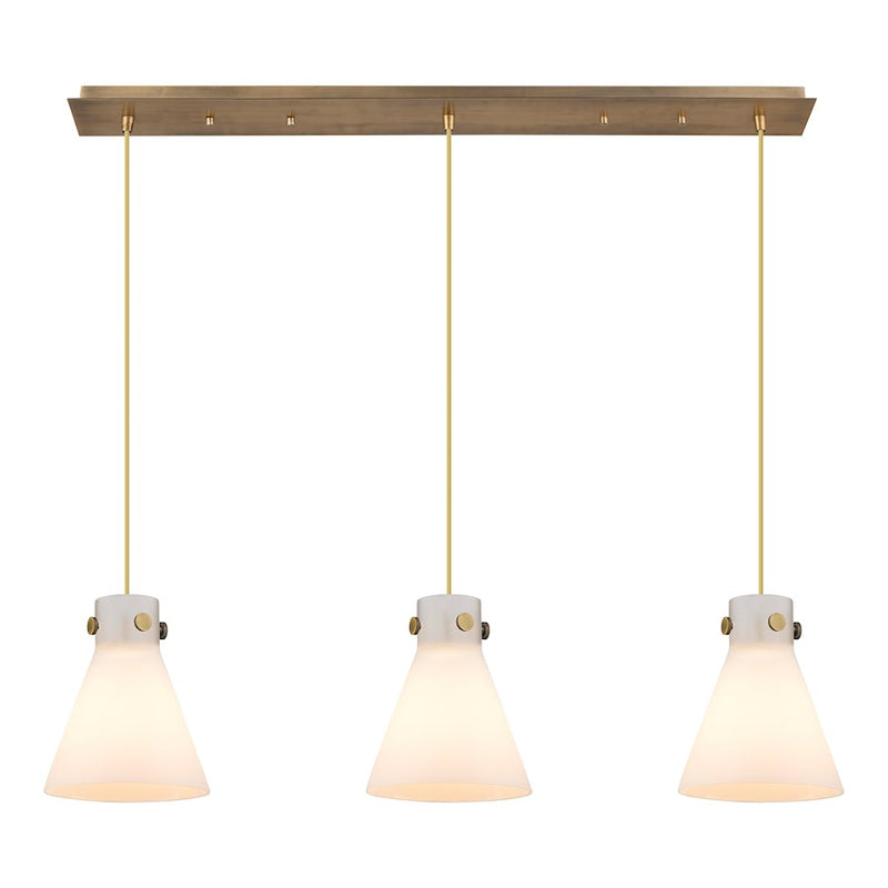 Innovations Newton Cone 3Lt 8" CL Pendant, BS/WH - 123-410-1PS-BB-G411-8WH