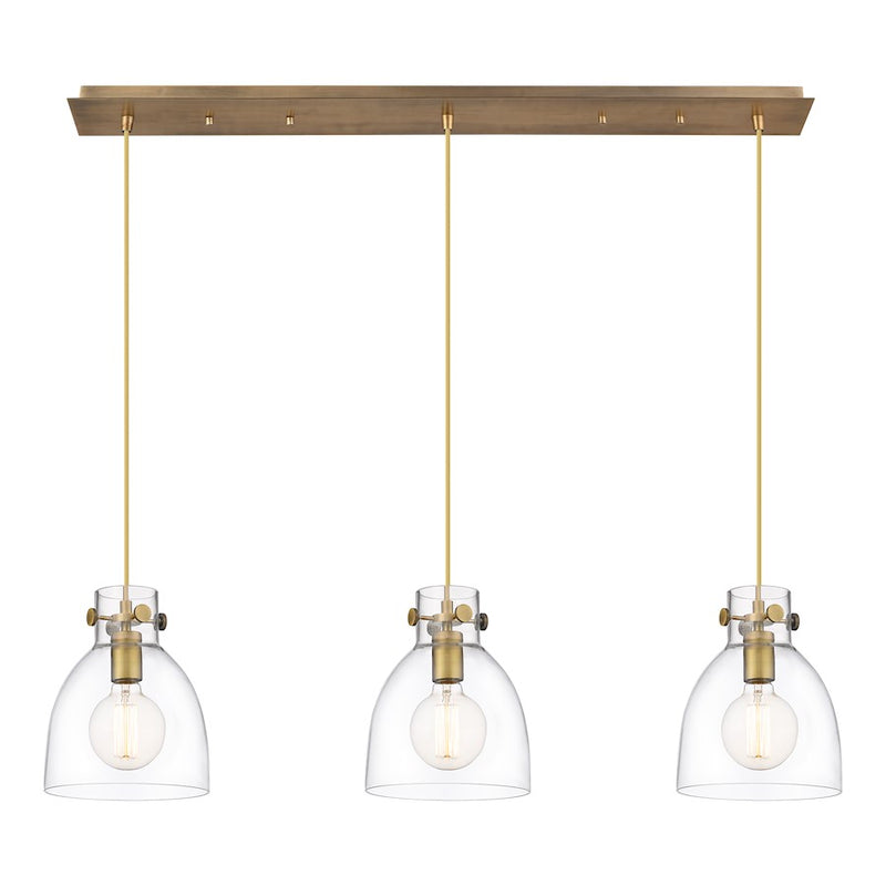 Innovations Newton Bell 3Lt 8" CL Pendant, BS/CL - 123-410-1PS-BB-G412-8CL